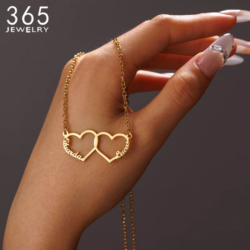 

Multiple Hearts Custom Names Necklace Stainless Steel Personalized Staggered Hearts Pendant Women Girlfriend Anniversary Gifts