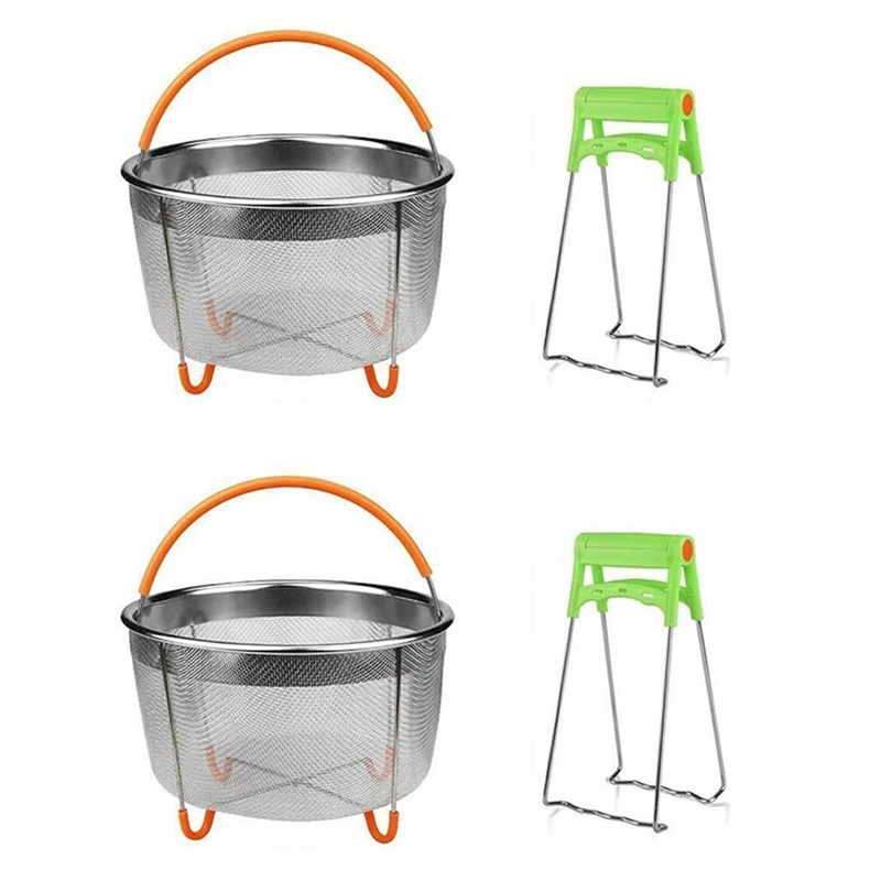 

2X Stainless Steel Steamer Basket Set,Instant-Pot Accessories For Ninja Foodi Pressure Cooker & Multi Cooker,6Qt