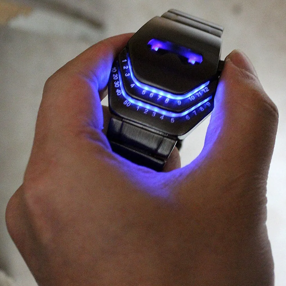 ブルー-led-腕時計男性用ステンレススチールバンド-5-センチメートルケース-13-ミリメートル厚さ-24-センチメートル長さ-22-ミリメートル幅日常防水クォーツムーブメント