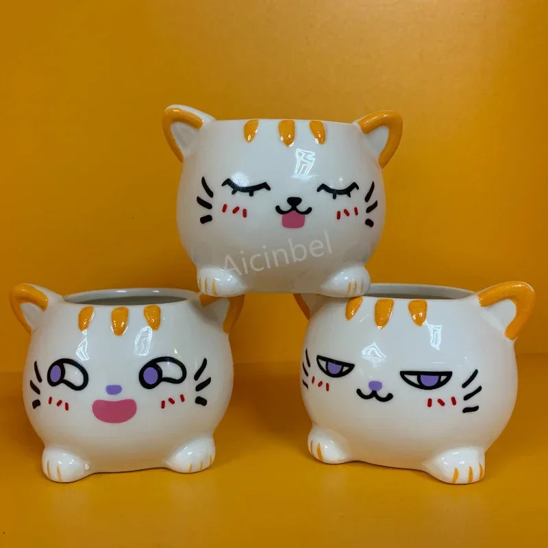 3pcs Set Ceramic Cat Planter Cute Cartoon Style Succulent Pots with Drainage Holes for Indoor/Outdoor Decor for Home & Office