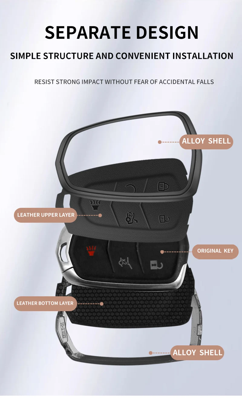 Hohe Qualität Leder Metall Auto Schlüssel Fall Abdeckung Shell Fob für Cadillac 2015-2019 Escalade ATS CTS CT6 XTS XT5 SRX 3 4 5 6 Tasten – Detail 1