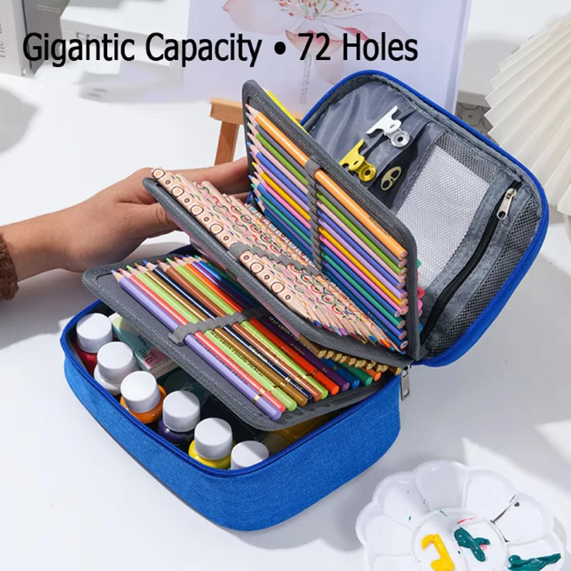 72 Holes Colored Lead Pencils Storage Bag Black Red Colors L