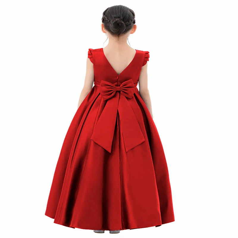 Robe rouge à fleurs pour filles, ceinture brillante, grand nœud, occasion formelle, robe de soirée, robe de princesse élégante pour bébé fille