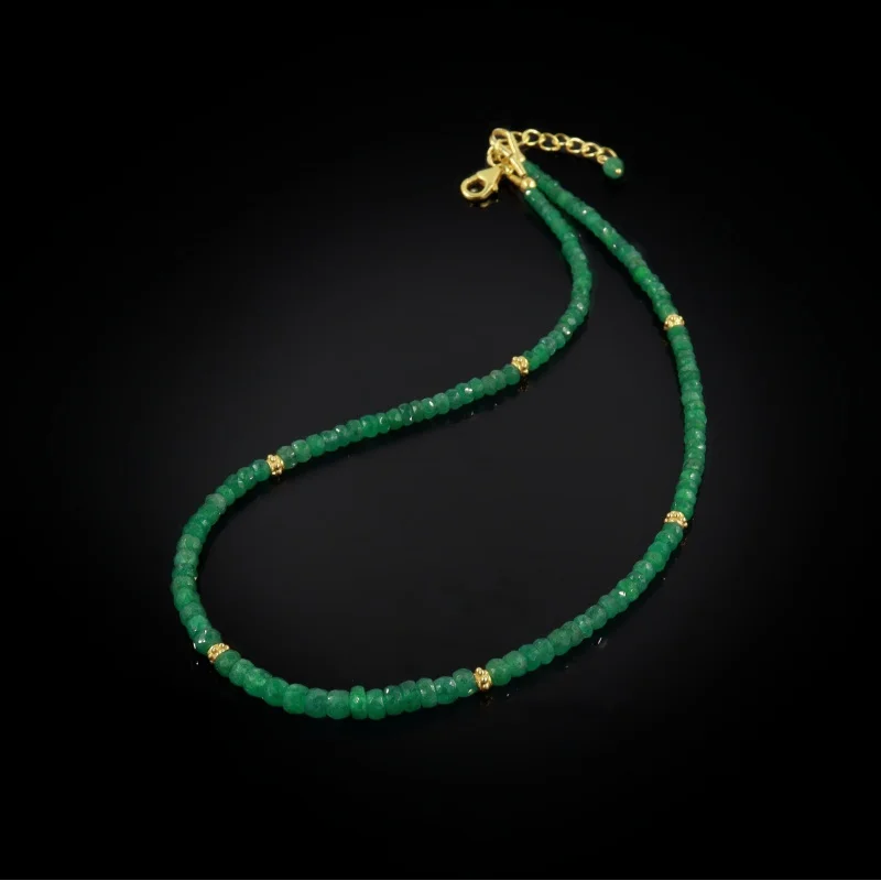 AAA Emerald Beaded Necklace in Sterling Silver