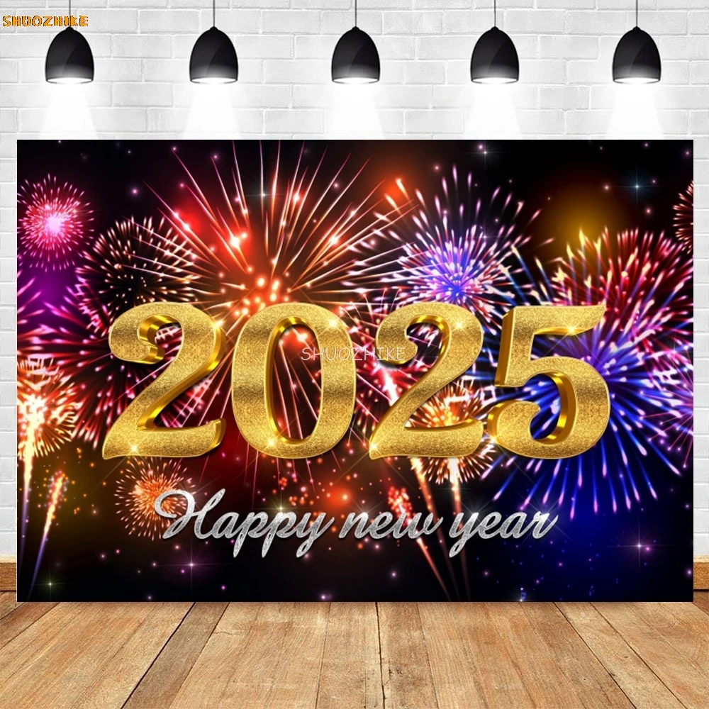 Happy New Year Photography Backdrop Countdown Party Shining Champagne Wine Glasses Bokeh Halos Photo Background Studio Props