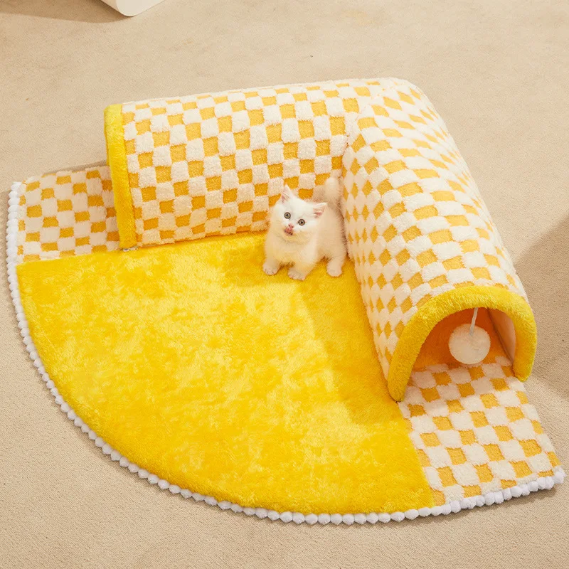 Winter Warm Cat Bed 2 in 1 Funny Cat Tunnel Toys Soft Cat Sofa Detachable Cat House Non-slip Enclosed Kitten Nest Pet Supplies