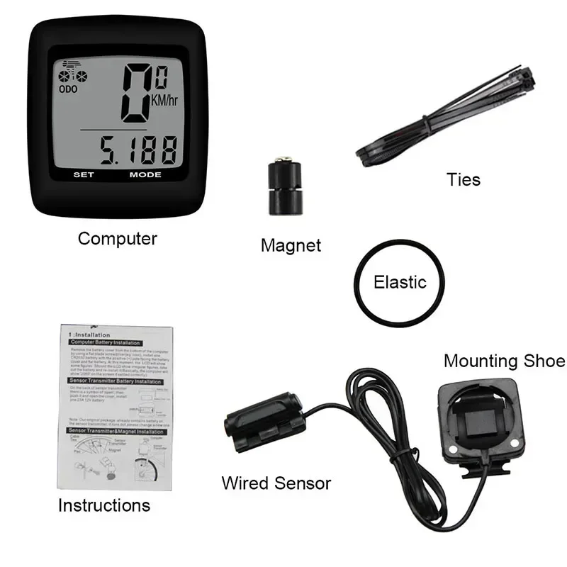 JLETOLI Rainproof Bicycle Computer Bike Speedometer Wired Cycling Stopwatch Thermometer Bicycle Accessories LCD Display