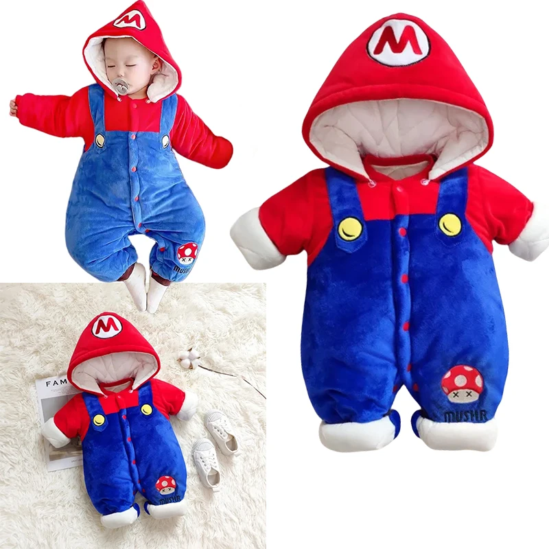 

Super Mario Newborn Baby Clothes Anime Characters Thick Warm Cotton Clothes for Boys and Girls Baby Jumpsuit Crawling Clothes