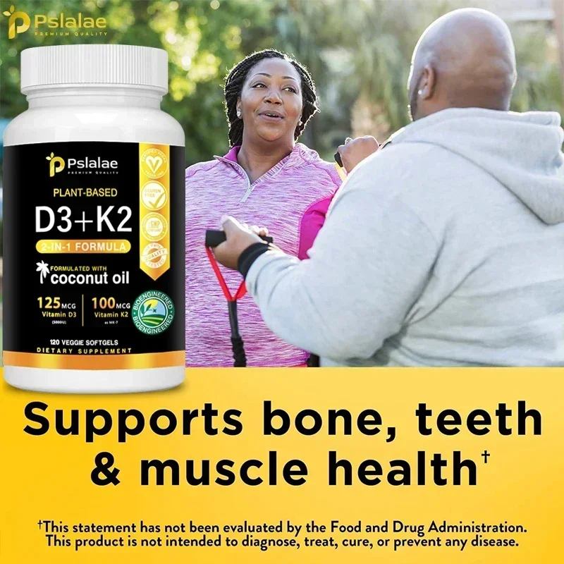 Vitamin K2+D3 - with Natural Organic Coconut Oil - Supports Calcium, Bone and Immune Health