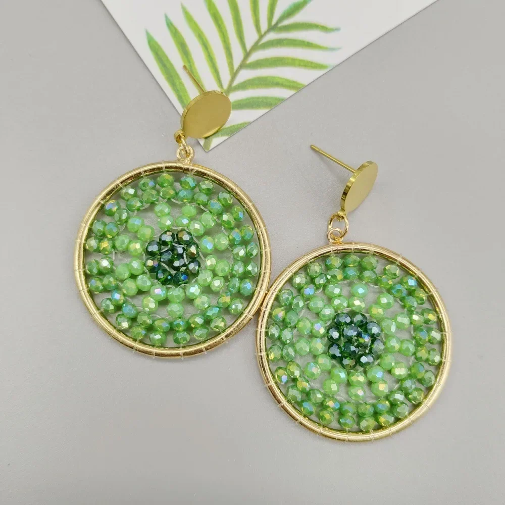 

2025 Original Handmade Beaded Earrings Roundness Originality Crystal Design Hand Knitting Bohemia Tide Earring for Women