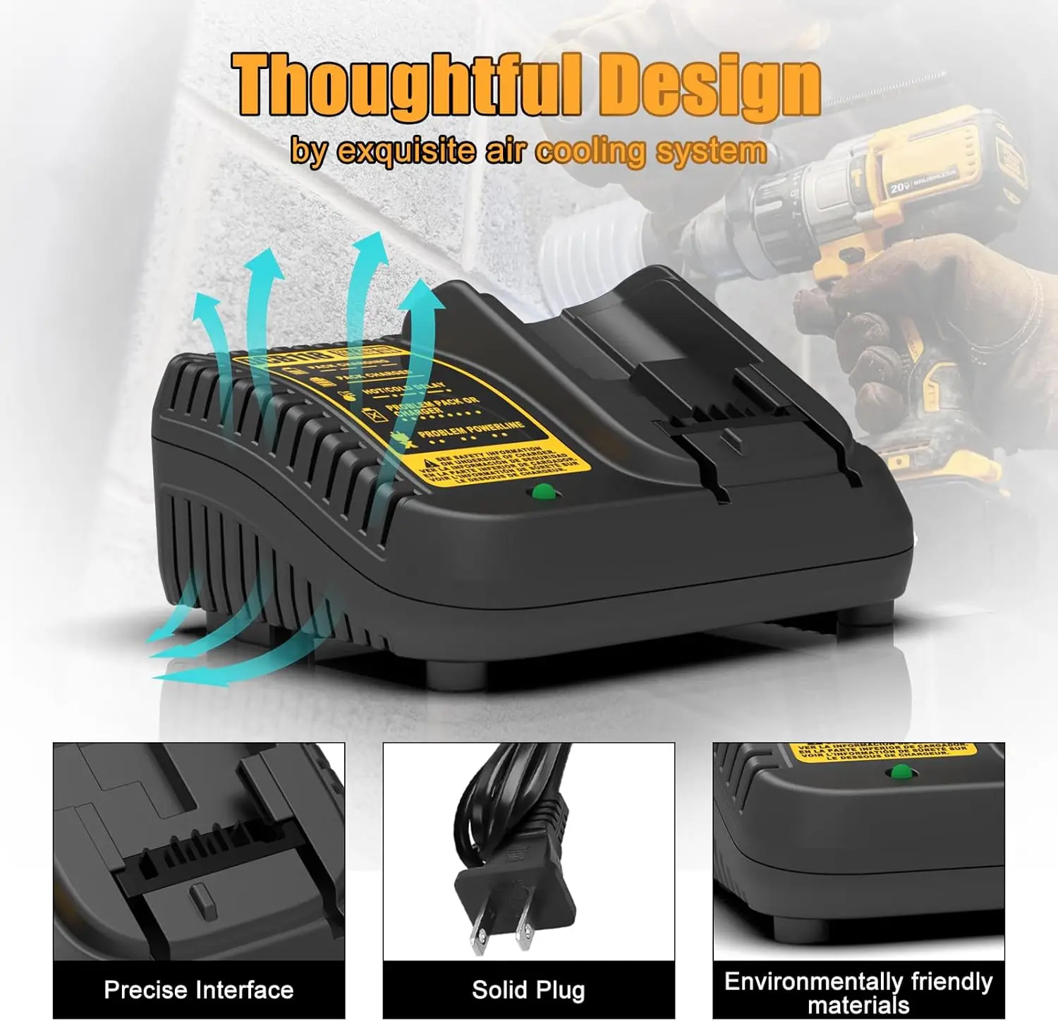 DCB118 Fast Charger Compatible with Dewalt 18V 20V Lithium Battery DCB120 DCB127 DCB121 DCB204 DCB205 DCB206 - view 3