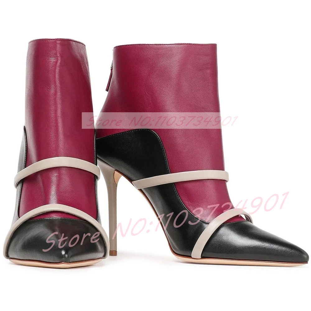 

Multi-Color Double Strap Ankle Boots Women Pointed Toe Patchwork Stiletto Heels Boots Office Lady Trendy Suede Leather Footwear
