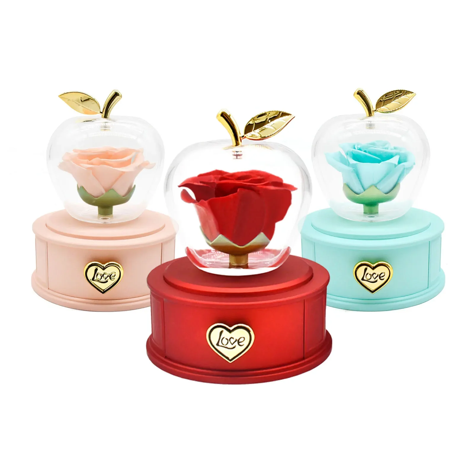 Luxury Eternal Rose Apple - Shaped Ornament with Red Drawer Base for Necklace and Ring with Exquisite Gift Box Handbag view 5