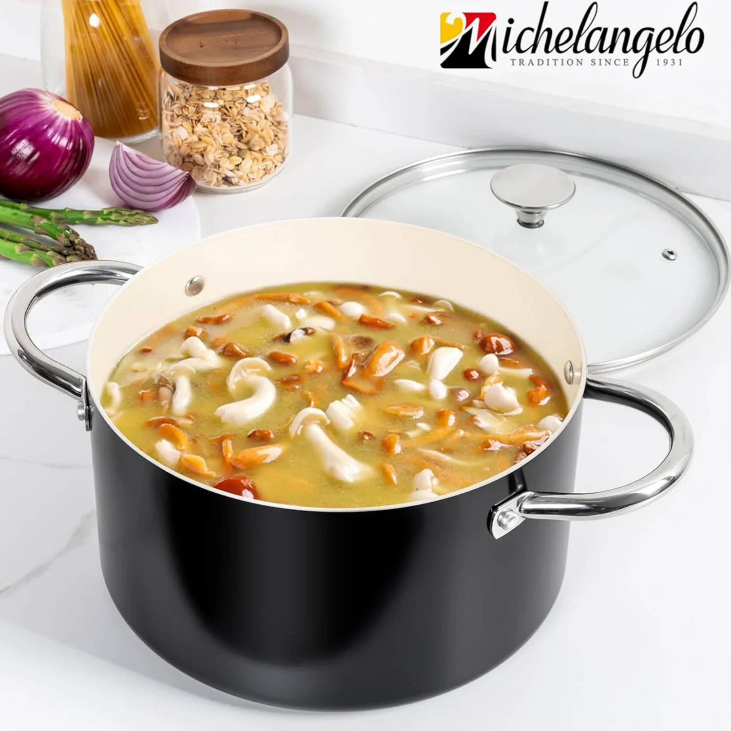 

MICHELANGELO Stock Pot with Lid Nonstick Cooking Pot Ceramic Coating Sauce Pan Soup Pot Multipurpose Pot Cookware Induction