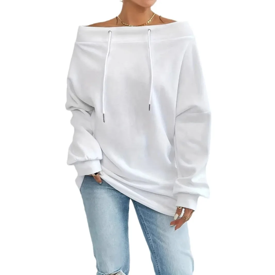 Autumn Women's Sexy One-shoulder Long-sleeved Sweatshirt Fashion Drawstring Casual Loose And Versatile Female Tops 2025
