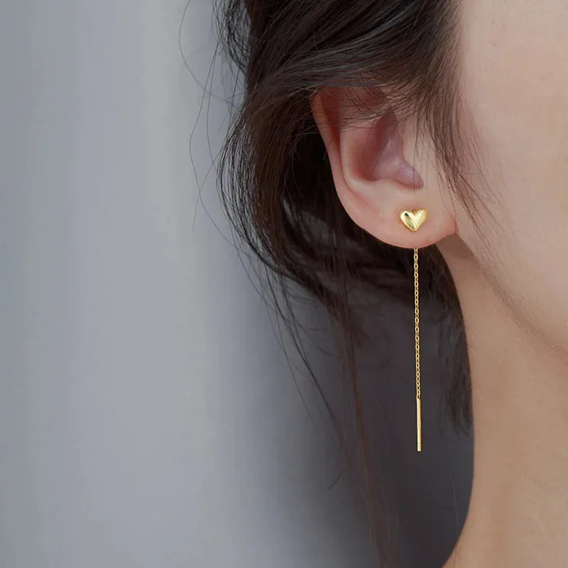 New Long Wire Tassel Thread Chain Climb Star Heart Beads Pendants Drop Earrings for Women Girls Straight Hanging Ear Jewelry