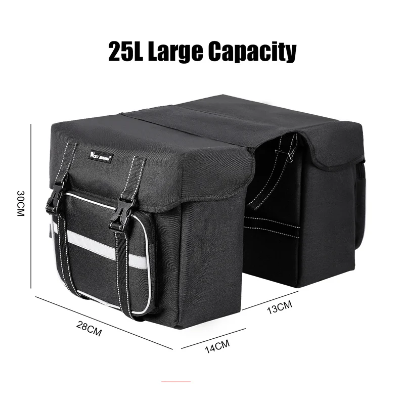 WEST BIKING 25L Large Bicycle Bags Cycling Travel Trunk Bag Double Side Rear Rack Panniers Waterproof MTB Luggage Carrier Bags image 3