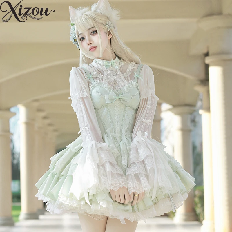 

Sweet Lolita Chiffon Shirt Lace Flare Sleeve Blouse Fairy Suspender Cake Dress Breathable Spring Summer Ballet Princess JSK 2025