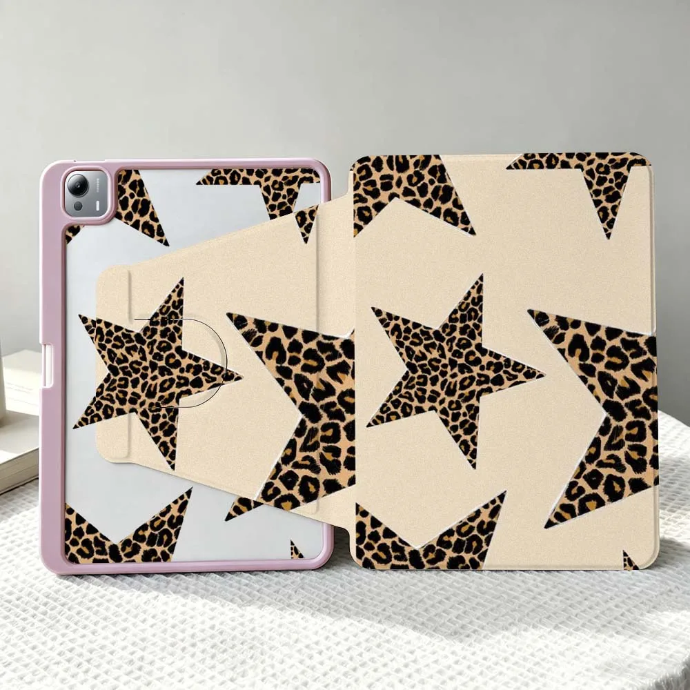 Leopard-Print Star Pattern Soft For Xiaomi Mi Redmi Poco Pad 8 7 7S 6 6S 5 SE Pro Ultra 360° Rotation Stylus Storage Tablet Case