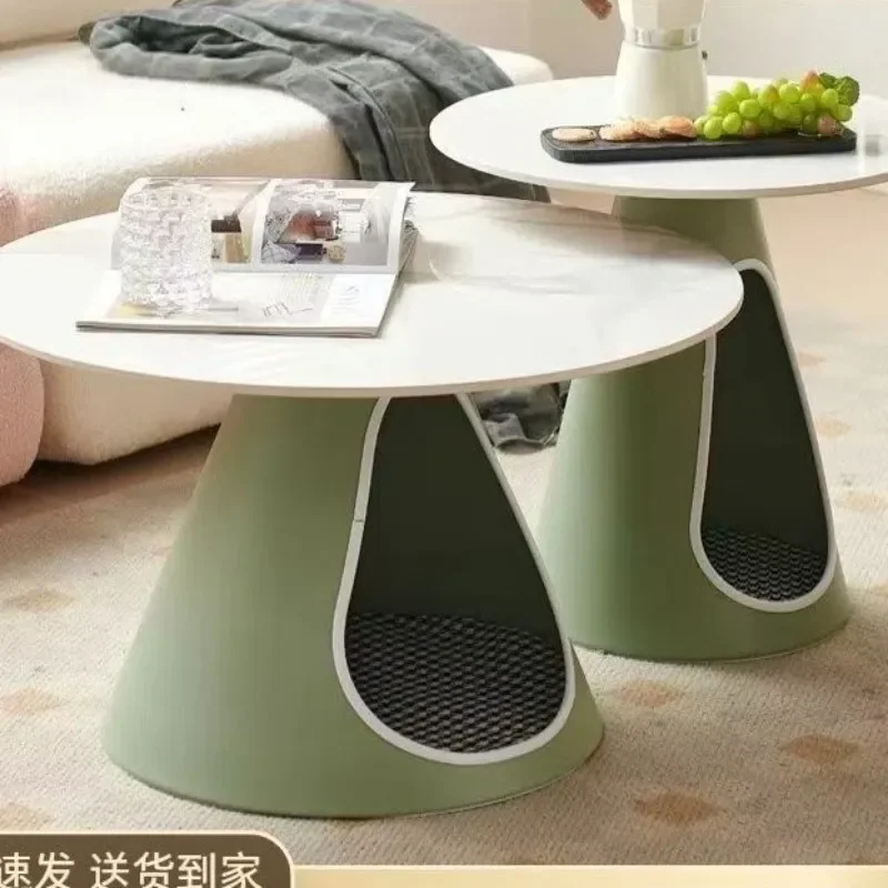 Modern Round Coffee Table Sintered Stone Top Cream Style Minimalist Living Room Furniture for Small Apartment Light Luxury