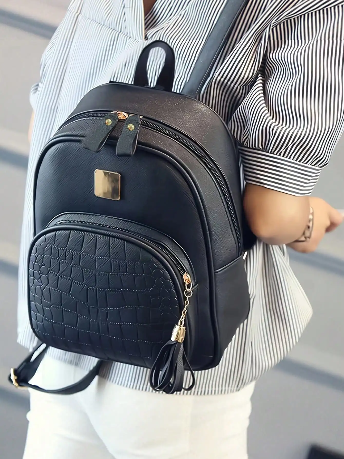 1psc Women\'S Fashionable Lychee Pattern Backpack Is Suitable For Girls, White-Collar Workers, Travel And Daily Commuting