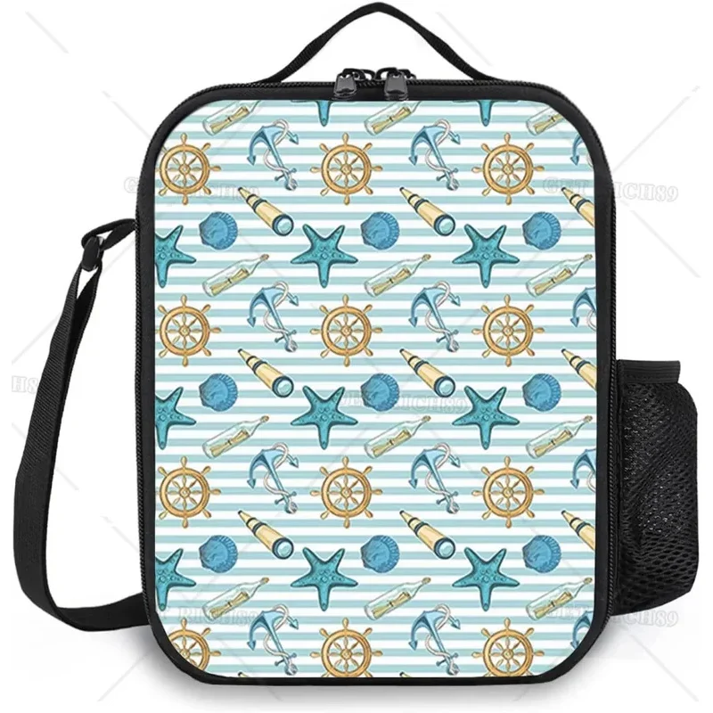 Fiambrera psicodélica para hombre y mujer, bolsa de almuerzo portátil reutilizable con diseño de estrellas de mar, guijarros punteados, para trabajo de oficina