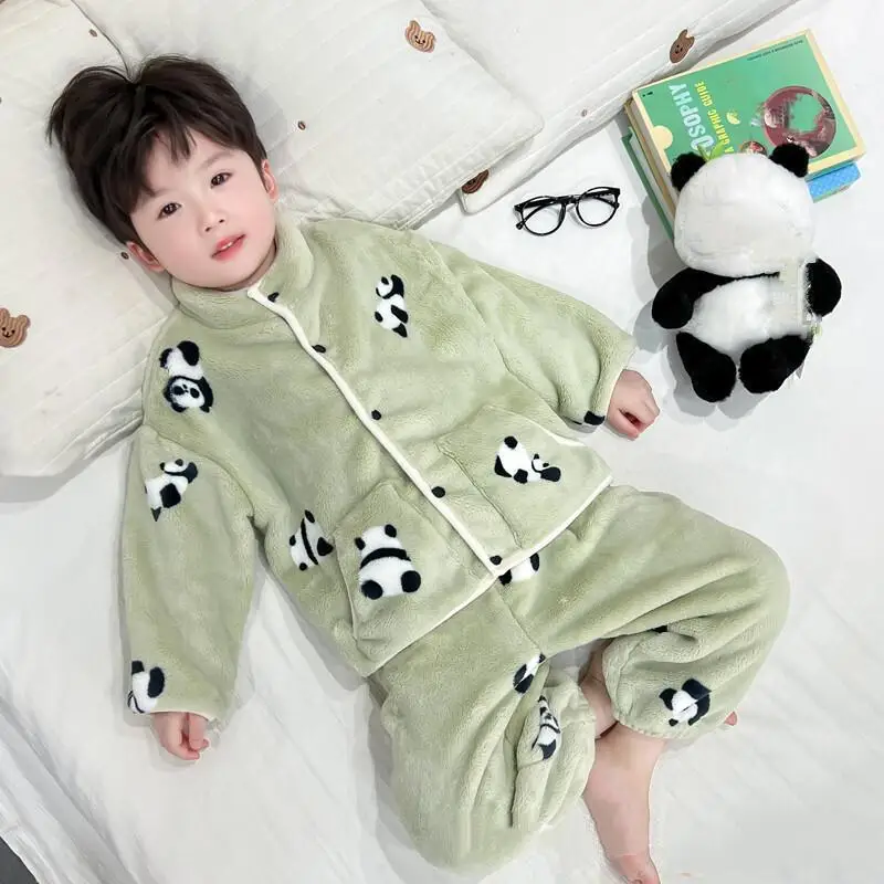 

Пижамный комплект из кораллового флиса для мальчиков, зимняя плотная фланелевая детская домашняя одежда, одежда для дома, уютная теплая одежда для сна для детей, мальчиков и малышей