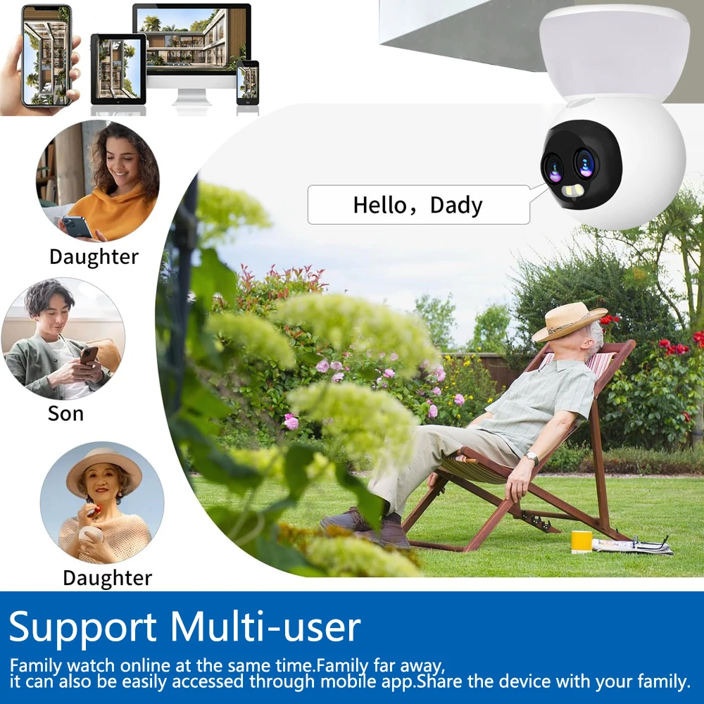 8MP Carecam APP 10X Zoom PTZ IP Camera Security WiFi Dual Lens Color Night Vision Outdoor Auto tracking Intercom Baby Monitor