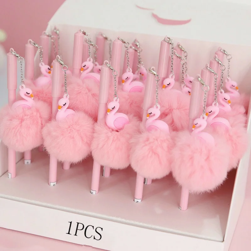 1szt Piękny różowy długopis żelowy Flamingo Pluszowe pióra łabędzie do pisania w szkole Prezenty dla dziewczynek Kawaii Neutralne długopisy Artykuły szkolne Artykuły papiernicze