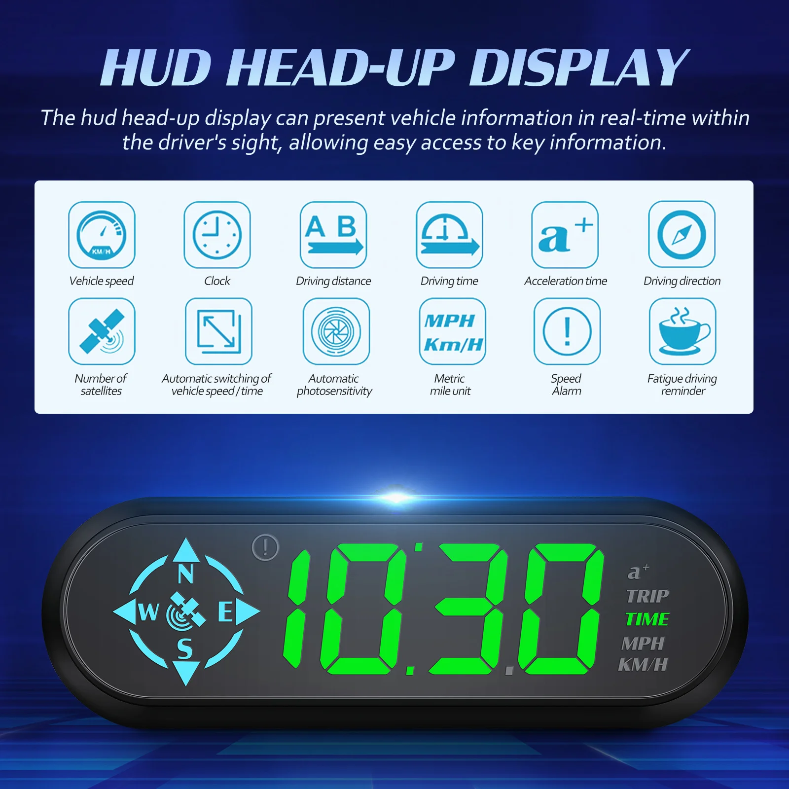 Display Auto Windschutzscheibe Digitaler Tachometer Bunte Echtzeit-Auto-Kompass Auto Head-Up Display Sicheres Fahren Innenraum