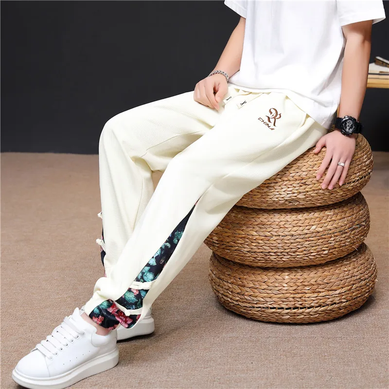 Spring Summer Men Pants Sports Outdoor Casual Trousers patchwork Lightweight Print sweatpants Male Long cuffed pants