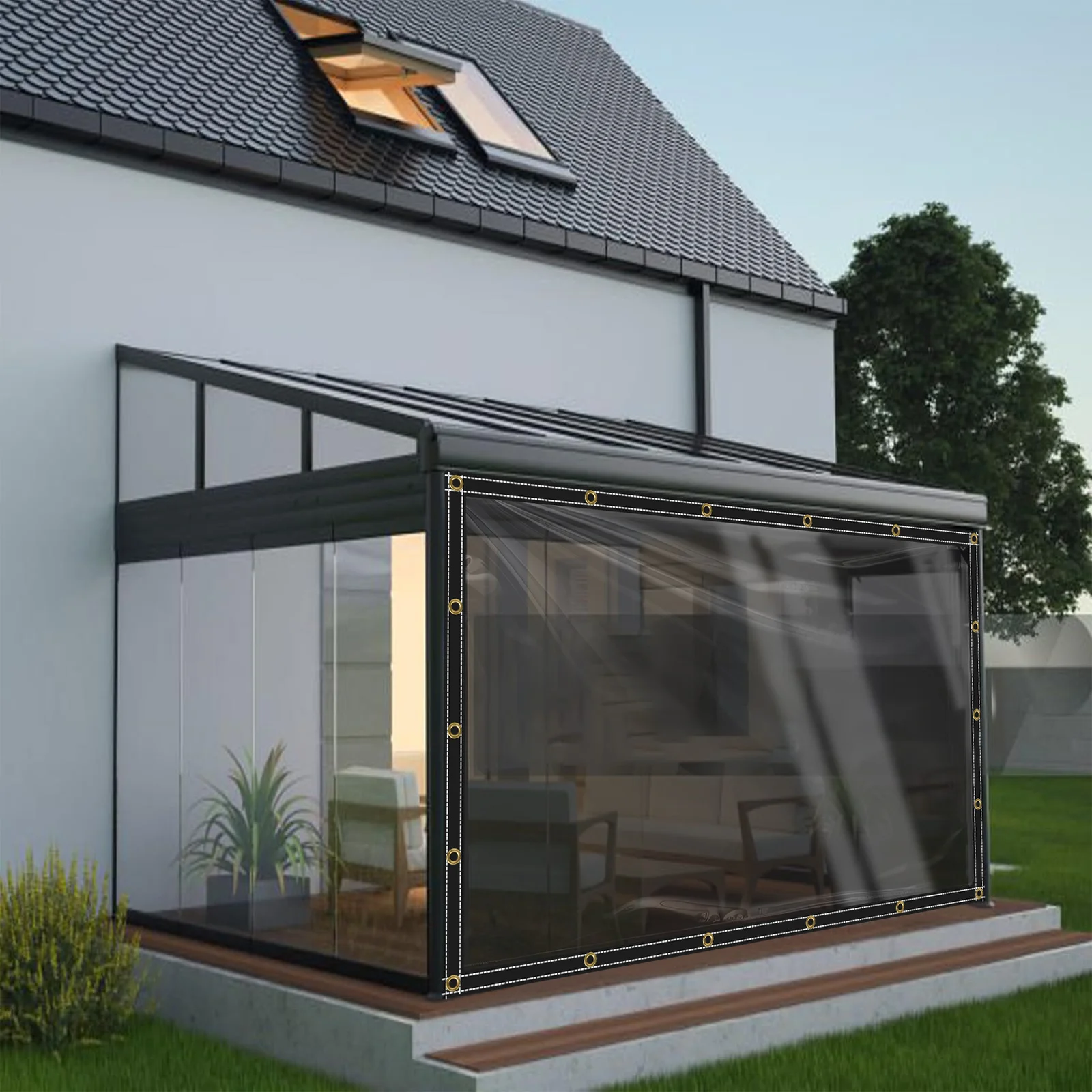 Sonnenschutz, wasserdichte Plane aus PVC mit Ösen, 400 g/m2, UV-Schutzplane für Pavillon, Garten, Balkon, Sichtschutz – Detail 8