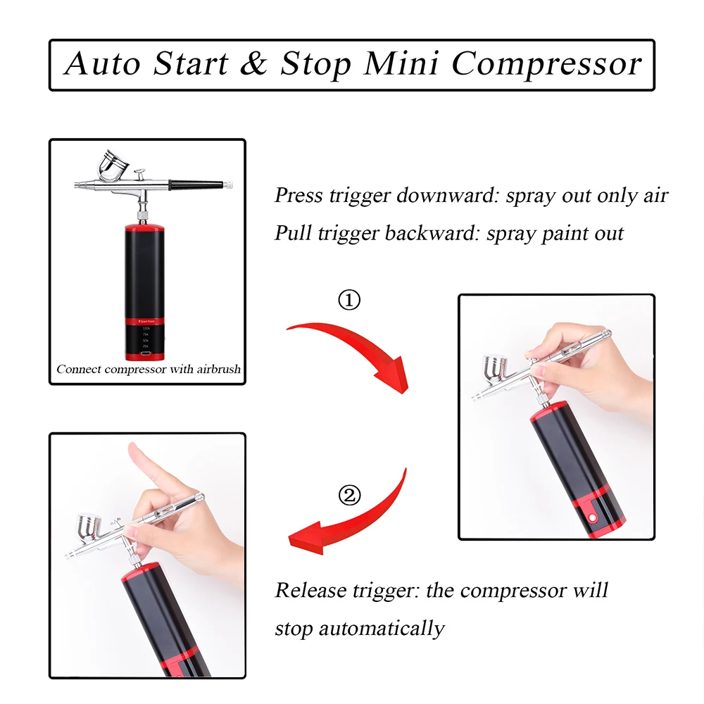 Mini Cordless Airbrush Kit Luft Kompressor Ersetzen Batterie Hochdruck Nagel Schönheit Und Make-Up Geräuschlosen Spray Stift Dame Geschenk