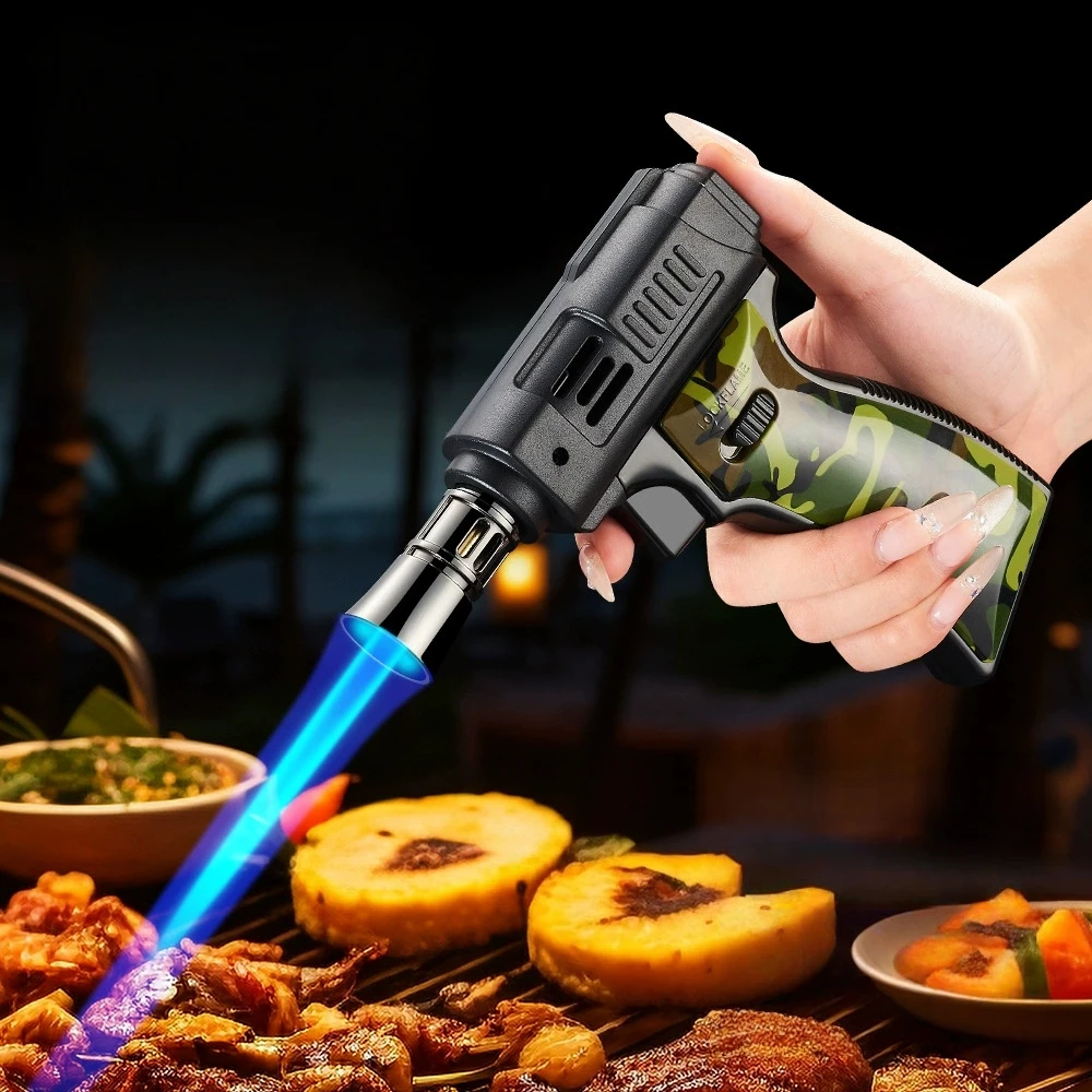New Outdoor High Temperature Flame Lighter Windproof Inflatable Portable Welding Gun Inverted Locking Cigar Barbecue Lighter