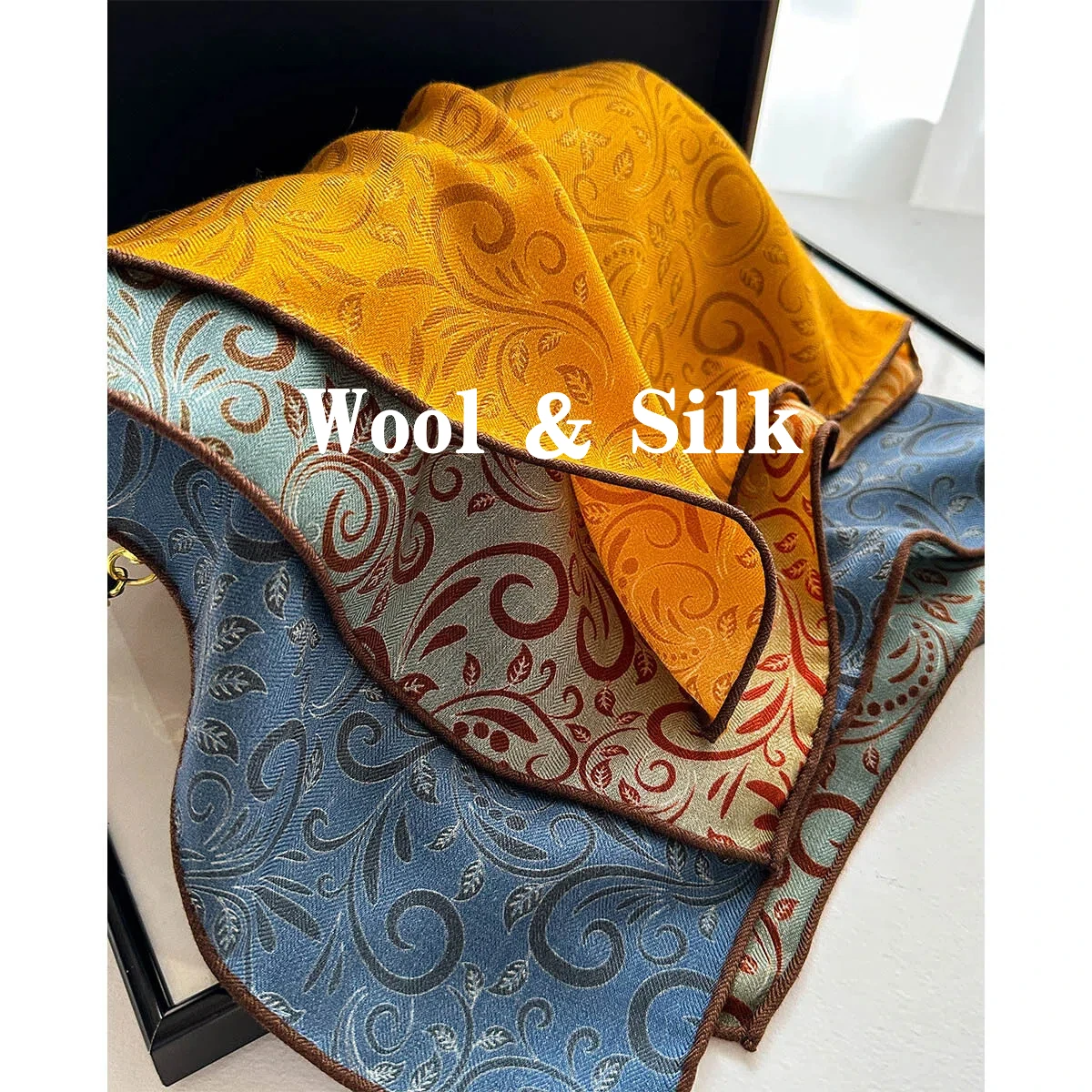 

82% Wool 18% Silk Scarf Women 2026 Shawls Wraps Luxury Brand Ethnic Paisley Pattern Gradient Neck Scarves Winter Accessories