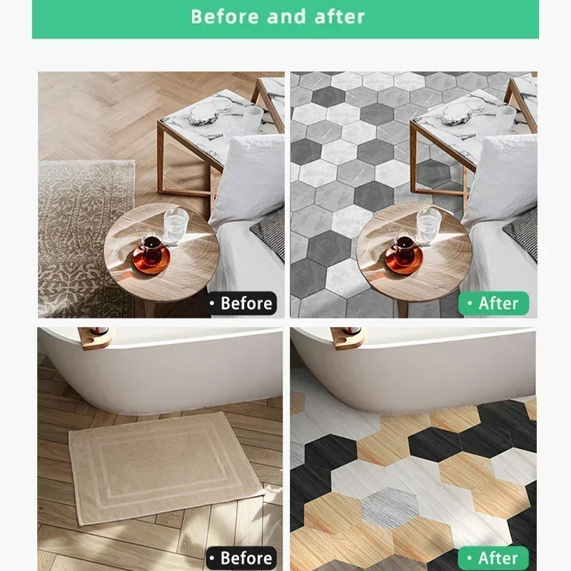 22PCS Self-adhesive Moroccan Style Hexagonal Diagonal Floor Stickers Non-slip Waterproof  Decals for Kitchen Bathroom Decoration