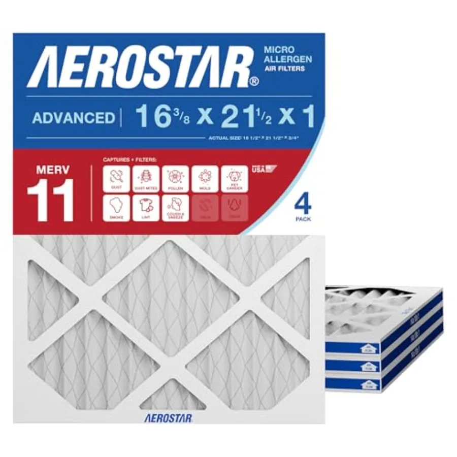 

16.375x21.5x1 MERV 11 Air Filter, 4 Count, ACTUAL SIZE 16.50 x 21.50 x 0.75,HVAC, Air Conditioning and Furnace Filter for Dust,