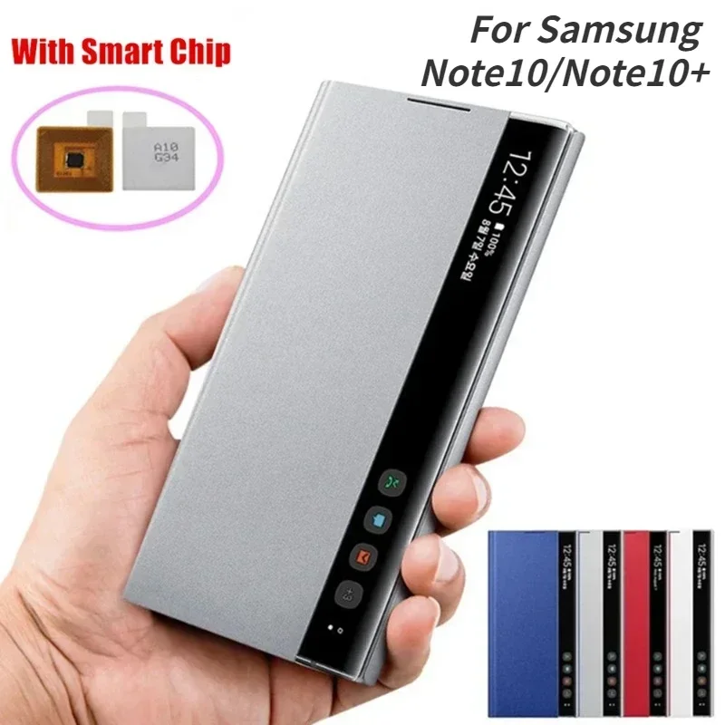 

Умный флип-чехол для Samsung Galaxy Note 10 Plus/Note10 + Бесплатный флип-чехол для Samsung Note10, чехол с окошком и умным чипом