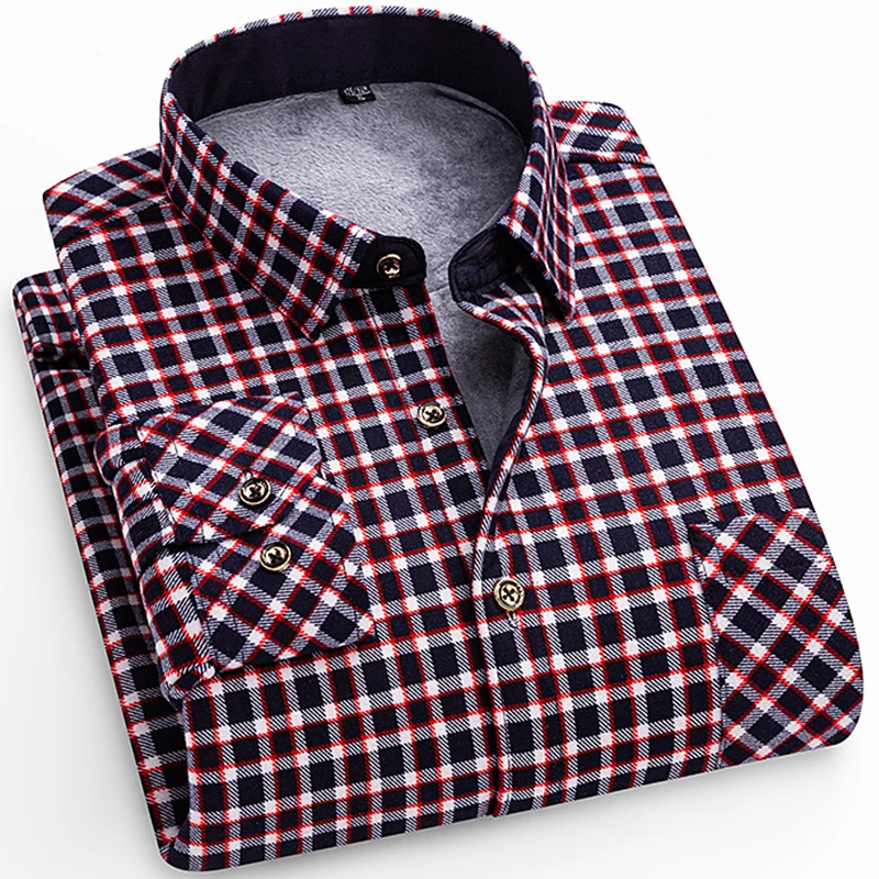 2026 New IN Men's Thicker Flannel Shirt  Winter Plus Fleece More Colors Warm Long Sleeve  Plaid Business Casual Slim-fit Clothes