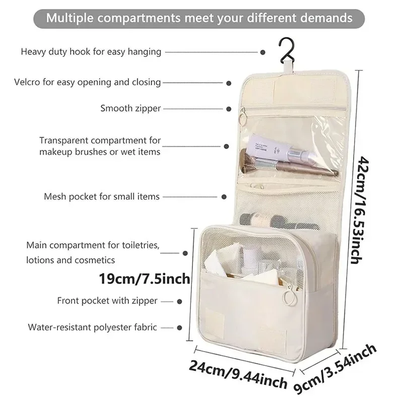 Nylon Fabric Women Business Portable Storage Bag Toiletries Organizer Women Cosmetic Bag Waterproof Hanging Travel Wash Pouch