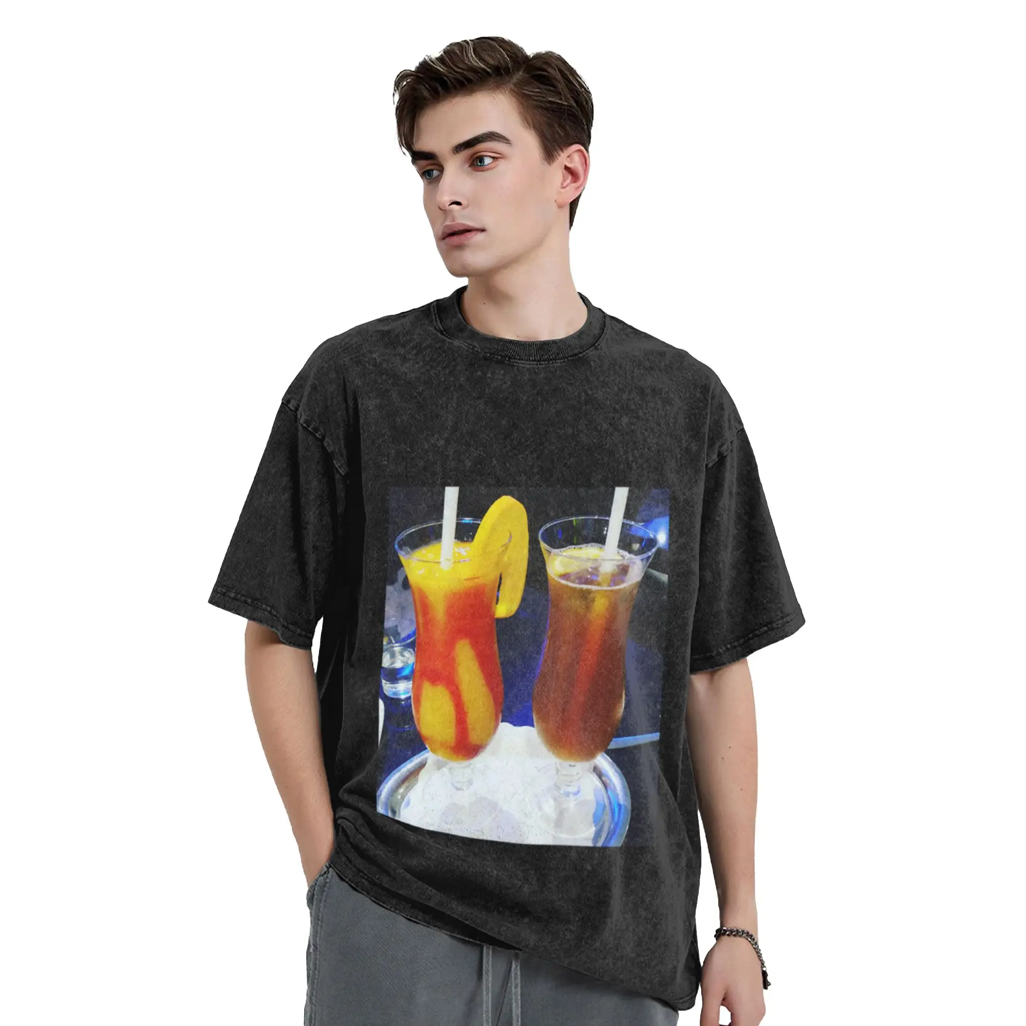 Cocktails  drinks Unique Stylish A Washed T Shirt Men's Women's Oversized Cotton Tees Tops