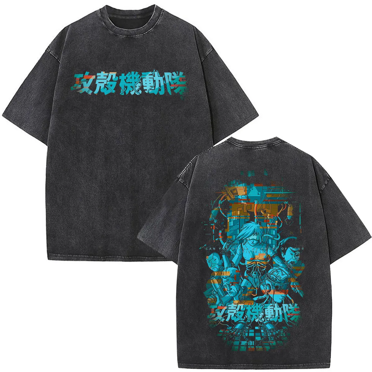 Anime Vintage Washed Ghost in The Shell Motoko Kusanagi T-Shirts Herren Damen Kleidung Mode Kurzarm Oversize T-Shirts – Detail 5