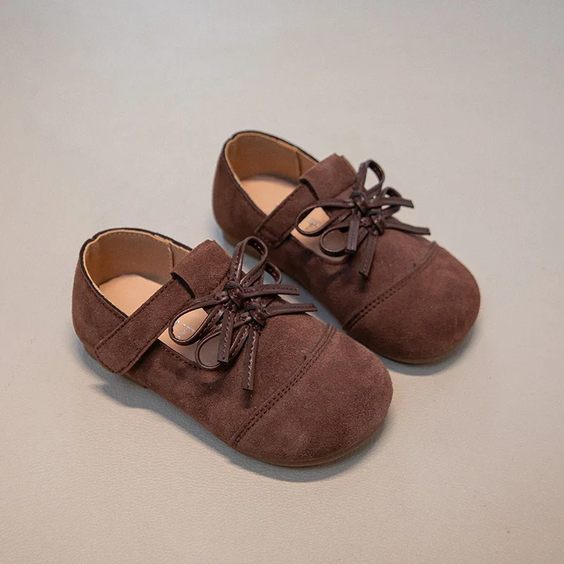 Toddler Girls Leather Shoes with Cute Bow 2026 New Spring Autumn Kids Ballet Flats Soft Sole Classic Retro School Party Dress Up