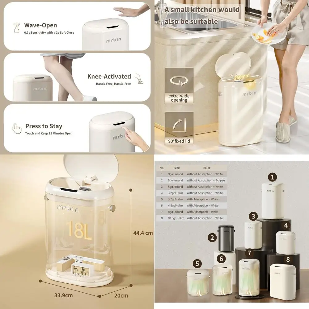 

Touchless Sensor Trash Bin, 4.8 Gallon Slim Metal Can for Bathroom, Office, and Bedroom, Cream White
