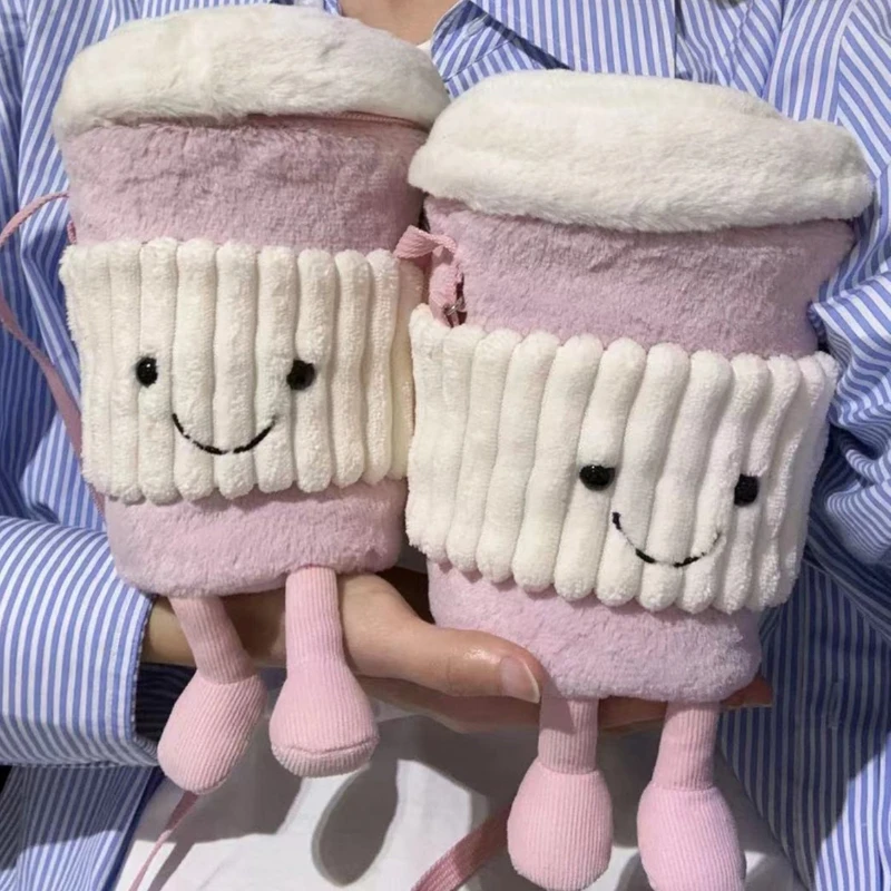 Cartoon Cute Plush Crossbody Bag with Milk Tea Cup Set Women's Shoulder Bag with Toy Holder Customized Coffee Companion Bag - view 5