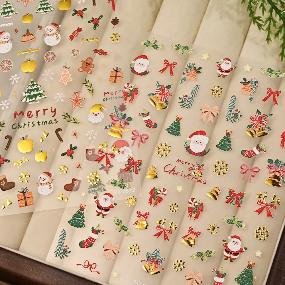 5D 금박 크리스마스 트리 시리즈 네일 스티커 산타클로스 셀프 접착 데칼 새해 분위기 크리스마스 네일 아트 장식