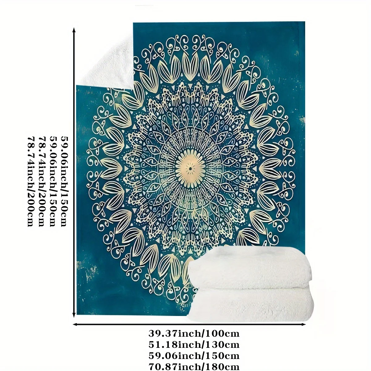 Elegant Mandala Bohemian Throw Blanket Decorative Teal Blue Abstract Art Cotton Cozy Couch Bed Decor Living Room Wall Hanging Gi