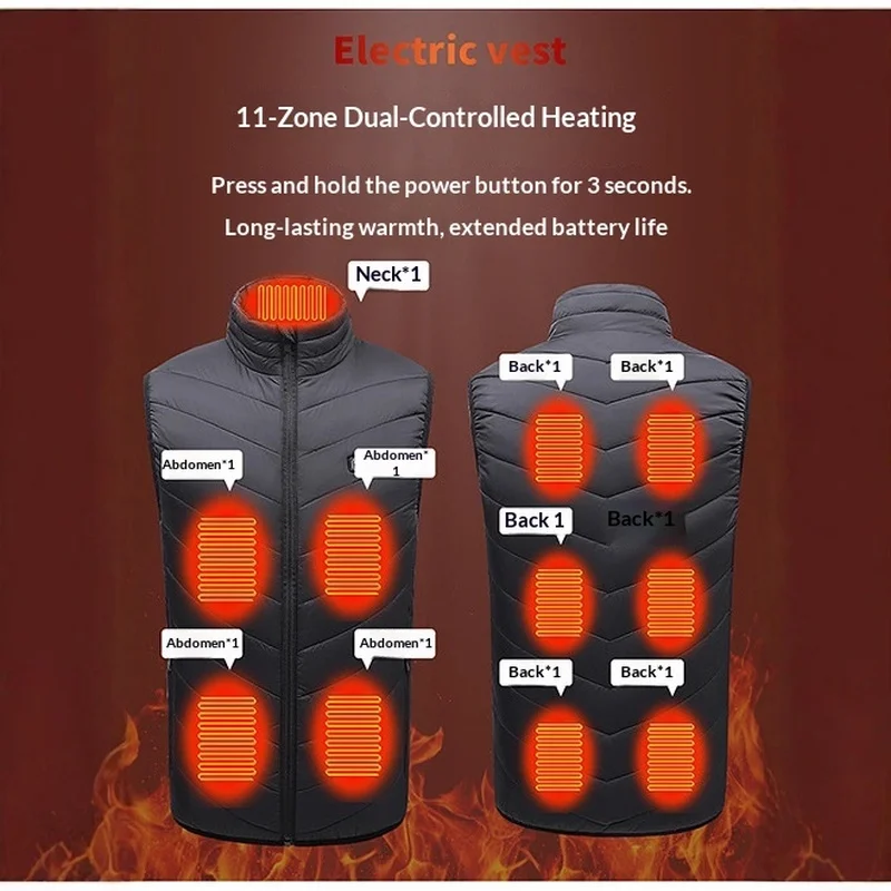 

Heated Vest Winter Dual Control 11 Zones Smart Three Temperature Adjustment Electric Thermal Constant Warmth Heating Clothing
