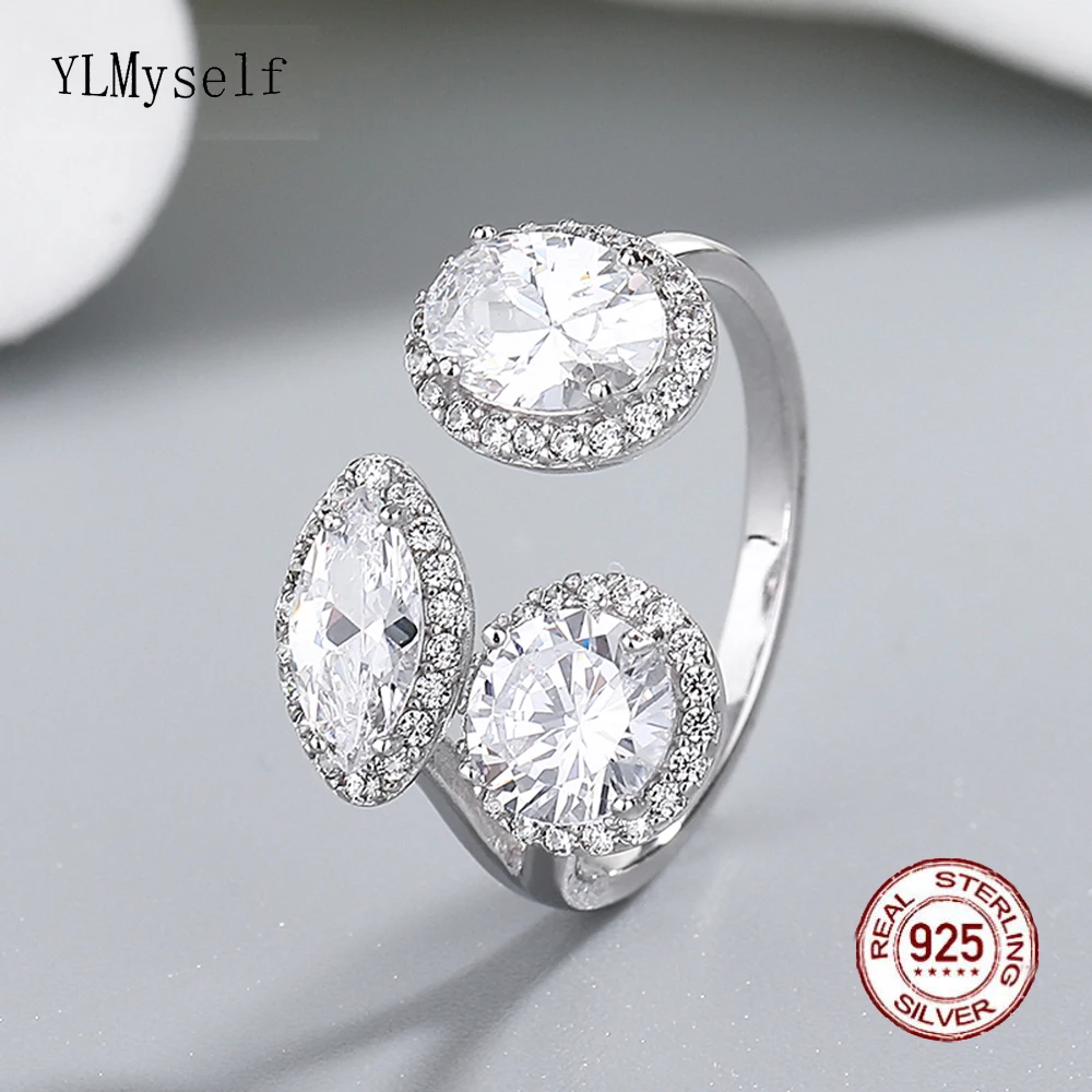 

Real Solid 925 Silver Ring Pave Bling Cubic zircon Free Open Size Elegant Fine Jewelry For Women