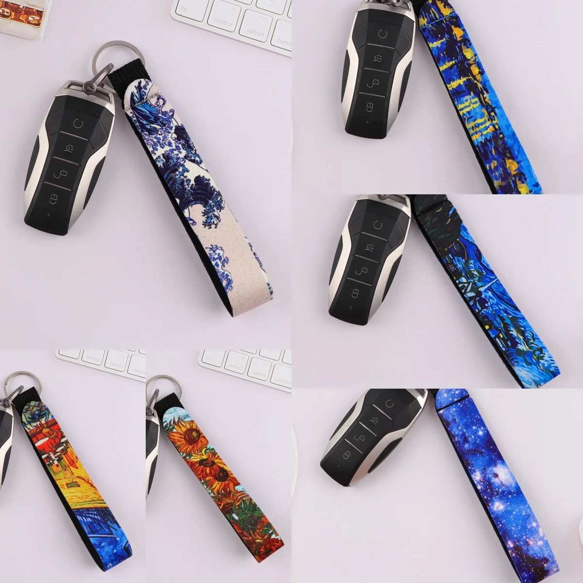 

Japanese Wave Wrist Straps Key Chain for Car Women Men Hanging Van Gogh's Art Paintings Keychain Wrist Chain Pendant Accessories